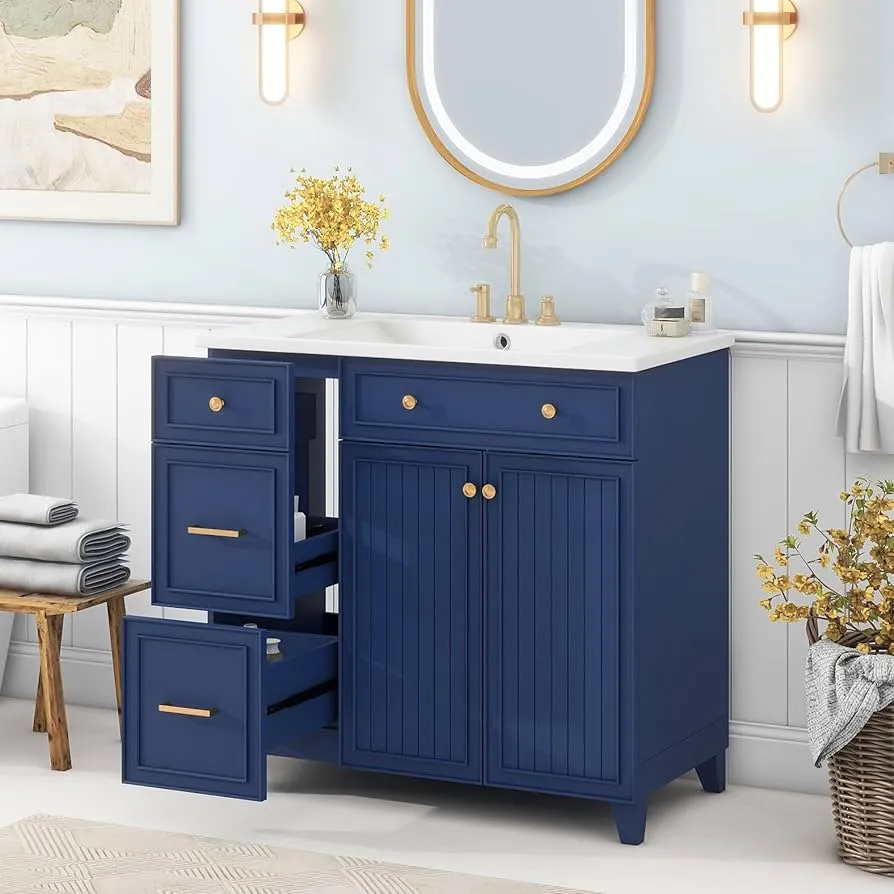 Navy Blues, Deep Greens Bathroom Cabinet